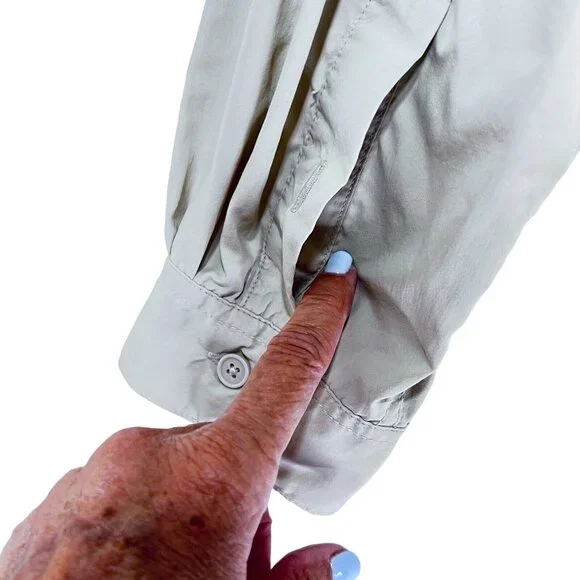 White Sierra Outdoor Shirt Beige Medium Fishing Hiking Vented Rolled Sleeves - Picture 7 of 16